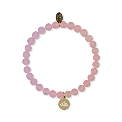 CO88 Collection 8COSAM-220040 Kralenarmbandje Met Hangertje Lotusbloem - 6 mm Dikte - Roze - Goudkleurig