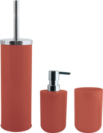 MSV Toiletborstel in houder/beker/zeeppompje badkamer set Moods - metaal/kunststof - terracotta