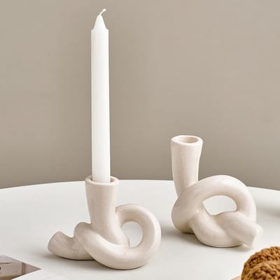 2x Abstracte Kerstkaarsenhouders Keramiek - Moderne Kandelaars voor Tafeldecoratie Woonkamer en Diner