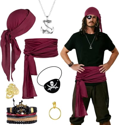 Piratenkostuum voor Mannen en Vrouwen met Accessoires, Hoofddoek en Middeleeuwse Stijl voor Halloween en Feesten