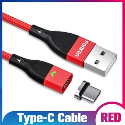 FONKEN Magnetische kabel USB-C Datasnoer Snellader Type-C Draad Snel opladen Mobiele telefoon QC3.0 3A 1M Type-C Cable + Plug rood