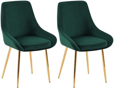 CLP Elmira Set van 2 eetkamerstoelen - Klassiek - Met rugleuning - Met armleuning - Met rugleuning - Velvet - goud/groen