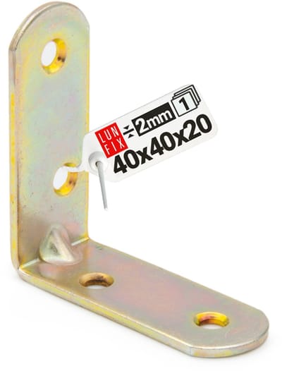 LUN FIX - Meubelbouwhoek - Geel Verzinkt - 40x40x20x2 mm - Houtverbinder - Montagehoek