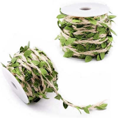 SnelShoppen - 2 Rollen Kunstmatige Klimop Fake Bladeren Plantengirlande Natuurlijke Jute Touw met Groene Bladeren Knutselbenodigdheden voor Verpakking