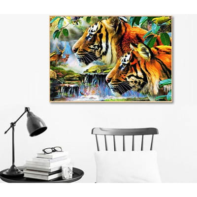 Peinture diamant avec pierres rondes, tigre, broderie, point de croix, Art Animal, décoration de maison 20X30CM black