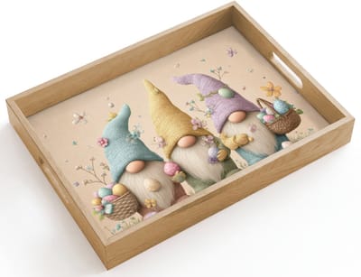 Dienblad hout 40x30 cm - Schootdienblad - Kabouters - Pasen - Eieren - Bloemen - Borrelplank rechthoek - Plateau dienbladen