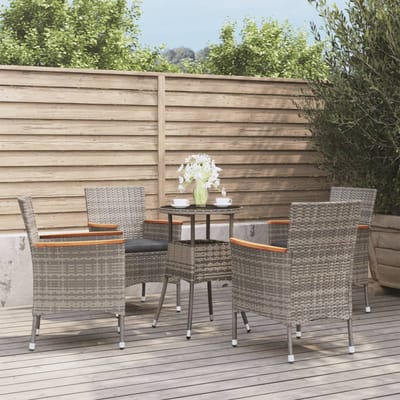 vidaXL - 5-delige - Bistroset - met - kussens - poly - rattan - grijs