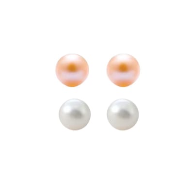 2 paar allergievrije Synthetische parel oorbellen champagne - wit 8 mm- Charme Bijoux