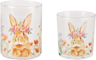 Dekoratief | Set 2 theelichthouders 'Bunny', glas, 8x8x10cm | A260665