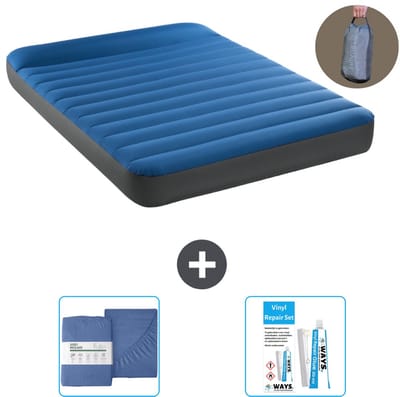 Intex Luchtbed - Twijfelaar - 137 x 191 x 22 cm - Blauw - Inclusief pomp - Hoeslaken en Reparatieset