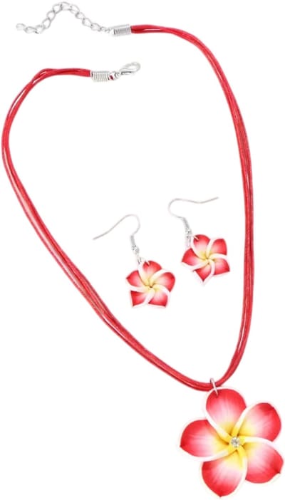 Bohemian Bloemen Sieradenset voor Dames – Boho Ketting en Oorbellen, Zomerse Bloemen Sieraden voor Strand en Feest - Rood