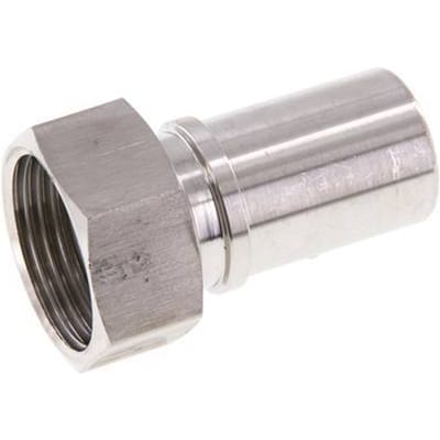25 mm & G1'' RVS 1.4401 Slangpilaar Wartelmoer Vlakke PTFE Afdichting en Veiligheidskraag EN 14420-5 (DIN 2817)