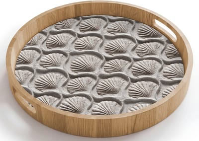 Dienblad rond 40x40 cm - Schootdienblad hout - Zand - Schelpenvorm - Grijs - Borrelplank rechthoek - Plateau houten dienbladen