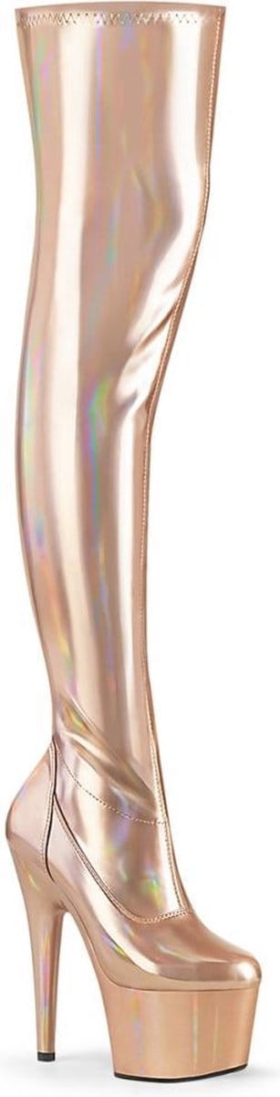 Pleaser - ADORE-3000HWR Plateau Overknee Laarzen - Paaldans schoenen - 35 Shoes - Champagne