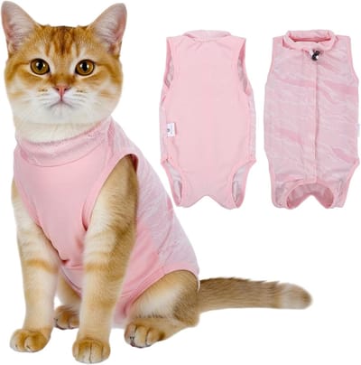 Lichtroze kattenbody voor herstel na operatie, ademend en comfortabel, anti-lekkend pak voor castratie en andere ingrepen, ideaal voor bescherming en ondersteuning (M)