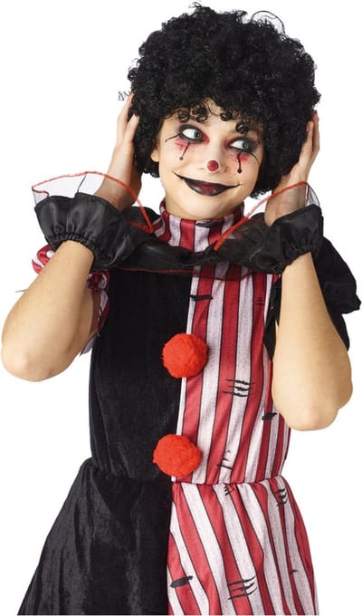 Carnaval verkleed Clownspruik met krulletjes - zwart - volwassenen