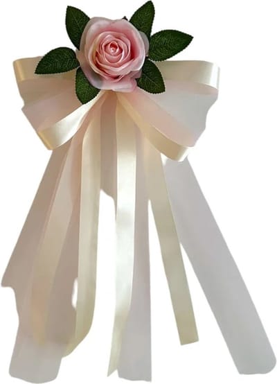 autodeco.nl SIA LICHT ROZE Handvatten Decoratie 4 stuks - Trouwauto Versiering - Licht Roze Rozen met Linten en Tule - Bloemen voor op de Handvatten - Versiering Handvat Auto - Autoversiering voor Volgauto's