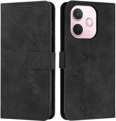 Coverup Hoesje - Geschikt voor OPPO A5 Pro 5G Hoesje - Coverup Smile Book Case - Zwart