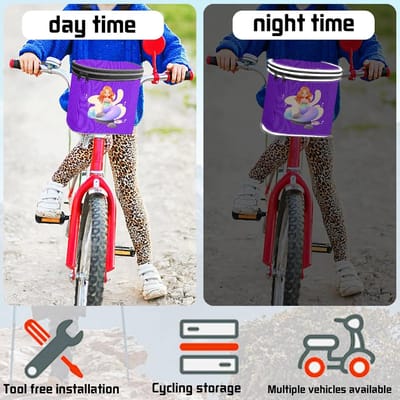 Fietsmand voor meisjes - Fietstas voor kinderen - Reflecterende strepen - Afneembaar deksel - Binnenzak