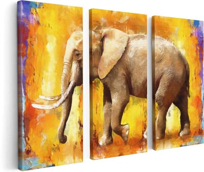 Artaza Canvas Schilderij Drieluik Geschilderde Olifant Olieverf - Abstract - 120x80 - Foto Op Canvas - Canvas Print