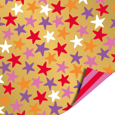 Cadeaupapier 70x200 cm - Colorful Christmas - Stars gold/multicolor