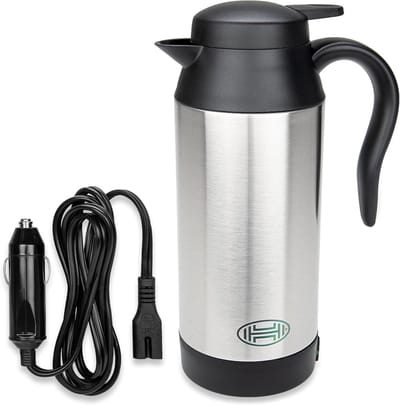 Auto waterkoker - Reis waterkoker - Onderweg heet water - Warmhoudfunctie - 750ml - Zilver