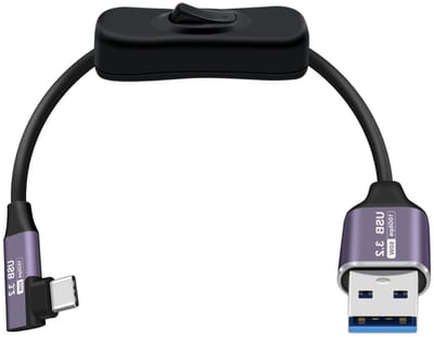 USB A naar Type C Kabel 3.2 Gen 2, 3A, 60W, Snelladen en Gegevensoverdracht 10Gbps, 90 Graden, 1 Meter voor Tablets en Laptops
