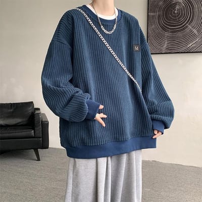 Ribfluwelen trui met ronde hals voor heren, herfst- en winter, trendy merk, jeugd, losvallend, fluweel, verdikt, koppel T-shirt met lange mouwen voor heren 5XL gray