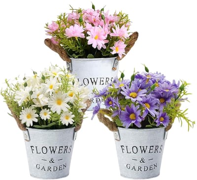 Dailygoods - Set van 3 Kunstbloemen in Pot - Kunstmadeliefjesplanten voor Tafel en Kantoor