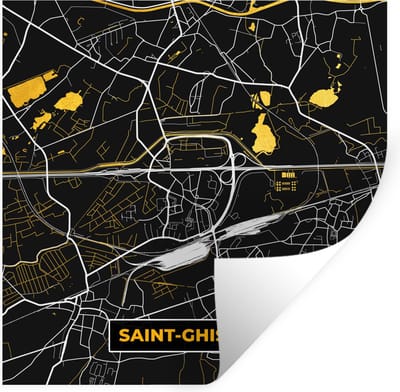 Muurstickers - Sticker Folie - Kaart - Plattegrond - Saint-Ghislain - Gold - Stadskaart - 100x100 cm - Plakfolie - Muurstickers Kinderkamer - Zelfklevend Behang XXL - Zelfklevend behangpapier - Stickerfolie