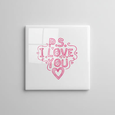 Keramische Decoratieve Wandtegel 15x15 cm met Liefdesboodschap “P.S. I Love You” – Romantisch Hart Design Cadeautegel