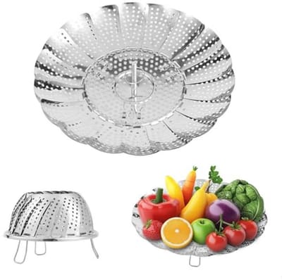 Stoommand Groente - Opvouwbare Steamer - Gezond Koken - Verstelbaar Formaat - 55 tot 9 inch - Zilverkleurig