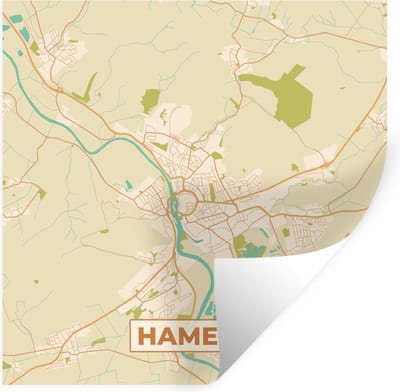 Muurstickers - Sticker Folie - Hameln - Plattegrond - Vintage - Kaart - Stadskaart - 100x100 cm - Plakfolie - Muurstickers Kinderkamer - Zelfklevend Behang XXL - Zelfklevend behangpapier - Stickerfolie