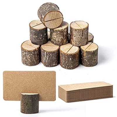 12 Stuks Houten Plaats Kaarthouders en 24 Stuks Kraft Tafel Plaats Kaarten voor Bruiloft, Feest en Verjaardag