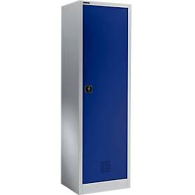 Garderobekast - B 600 x D 500 x H 1935 mm - cilinderslot - blank alu en gentiaanblauw - ons merk Schäfer Shop Select