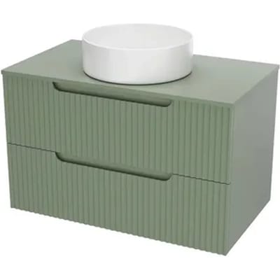 Aurlane Wastafelonderkast Emilien 46cm - Olijfgroen - Met 2 Lades - Met Mat Witte Wastafel