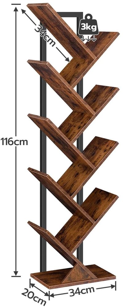 UFTA Boekenkast - Opbergmeubel - Rek - Boomvorm - Houten Planken - Metalen Frame - Cd - Dvd - House - KIND - 9 Niveaus - Bruin