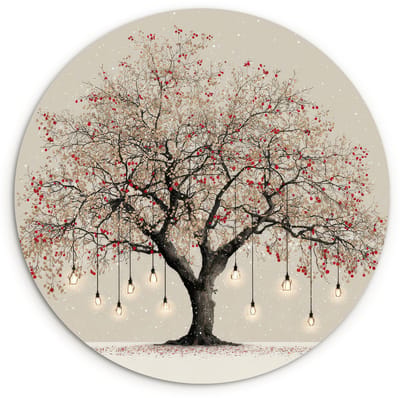 WallCircle® Wandcirkel 120x120 cm - Muurcirkel Lichtboom - Winter - Kerst - Meerkleurig - Muurdecoratie woonkamer - Wanddecoratie slaapkamer - Kamer decoratie accessoires - Ronde schilderijen XXL