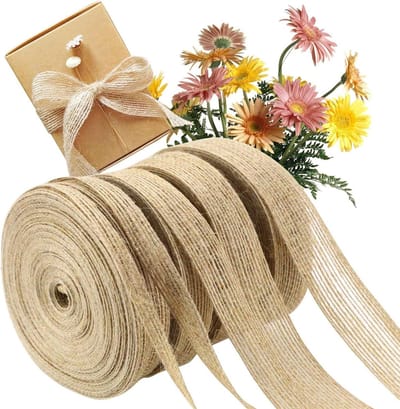 Vintage cadeaulint - 5 rollen Jute lint - Hessisch stoffen lint voor doe-het-zelf handwerk - Kerstmis decoratie bruiloft feest knutselen - 06/1/15/2/25 cm