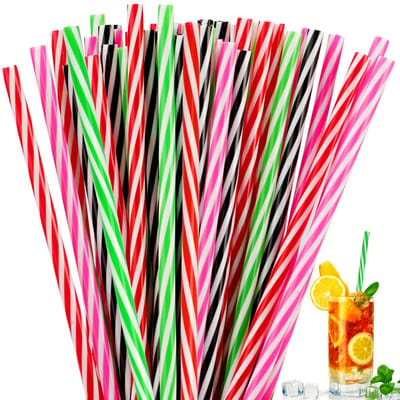 Rietjes van plastic, 23 cm dik, herbruikbare rietjes, vaatwasmachinebestendig, cocktail rietjes van plastic, veelkleurig, herbruikbare rietjes voor feesten, melk, sap, cocktail
