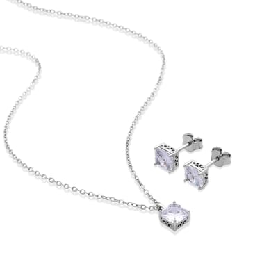 Luxenters 925 Sterling zilveren set met gerhodineerde briljant zirkonia - Jacue