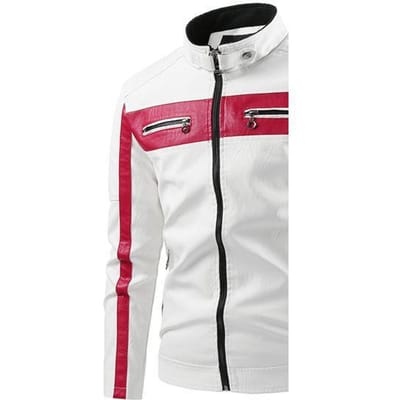 Nieuwe Heren Patchwork Mode Leren Jas Jas Nieuwe Motorfiets Leren Jas Grote Maat Herenkleding M white