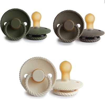 FRIGG ROPE Fopspeen set 3 stuks Olive,Portobello en Cream 0-6 maand