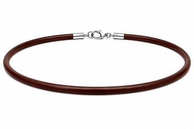 AuBor ®. Leren ketting met zilveren sluiting. Bruin. 3mm × 100cm