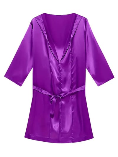 Livano Satijnen Badjas Heren - Kimono - Kamerjas - Satijn - Ochtendjas - Pyjama - Paars - Maat S