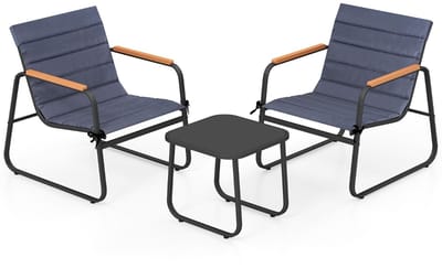 Balkonset 2 personen - Tuinset - Bistroset - Zwart + Grijs - Weerbestendig - 3 delig - Tuintafel en 2 stoelen - 2 personen - Metaal