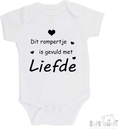 100% katoenen Romper "Dit rompertje is gevuld met liefde" Unisex Katoen Wit/zwart Maat 56/62