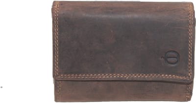 Oi Hunter bruine leren dames of heren portemonnee dubbelzijdig / 3-luik beurs compact / afsluitbare Trifold portemonnee unisex/ RFID SAFE / bruin leer / 359H