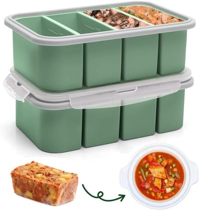4-Holes Silicone IJsblokjesvormen - 2 Stuks, Luchtdichte Bevriezingsdozen voor Voedsel, Soep en Sauzen