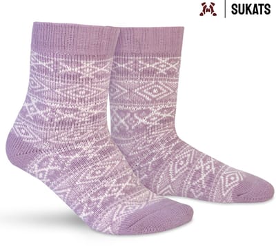 Sukats® Noorse Huissokken - 2 Paar - Maat 35-38 - Lila - Dames Huissokken - Warme Sokken - Wollen Sokken - Slofsokken - Bedsokken - Verwarmde Sokken - Nordic Socks - Scandinavische Sokken